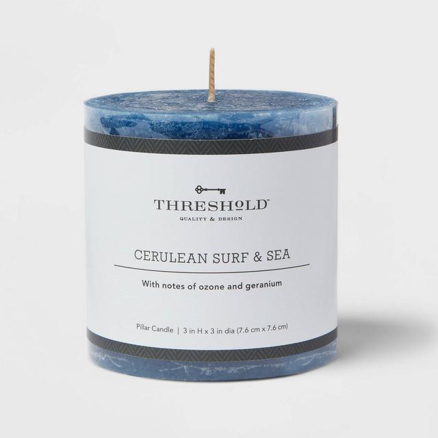 3" x 3" Pillar Candle Cerulean Surf and Sea Navy - Threshold™
