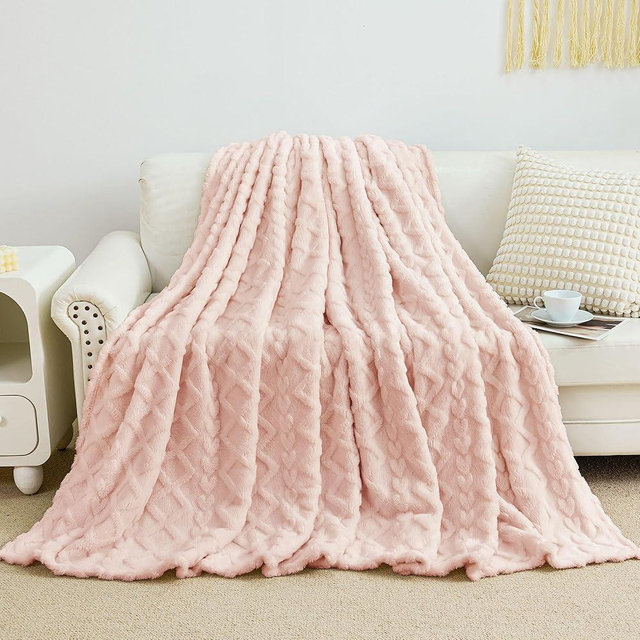 Aganear Fleece Twin Blanket - 3D Stylish Design, Lightweight Blanket Super Soft, Warm, Decorative Present for All Seasons, Portable Throw Blankets for Couch, Sofa, Bed, Car(60"×80", Pink)