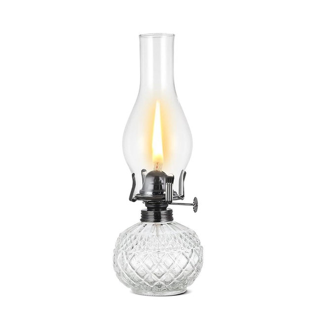 DNRVK Rustic Large Oil Lamp Vintage Glass Kerosene Lamp Antique Oil Lamps for Indoor Use Emergency Lighting Decor Hurricane Lamp with Black Metal Regulator Chamber Oil Lantern