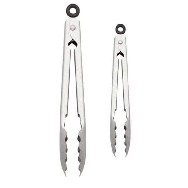 KitchenAid Set of 2 Stainless Steel Tongs with Scalloped Edges Easy Lock Dishwasher Safe Durable and Versatile 7 Inch and 9 Inch Silver