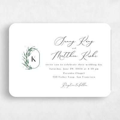 White Rounded Wedding Invitation - Eyota Landscape