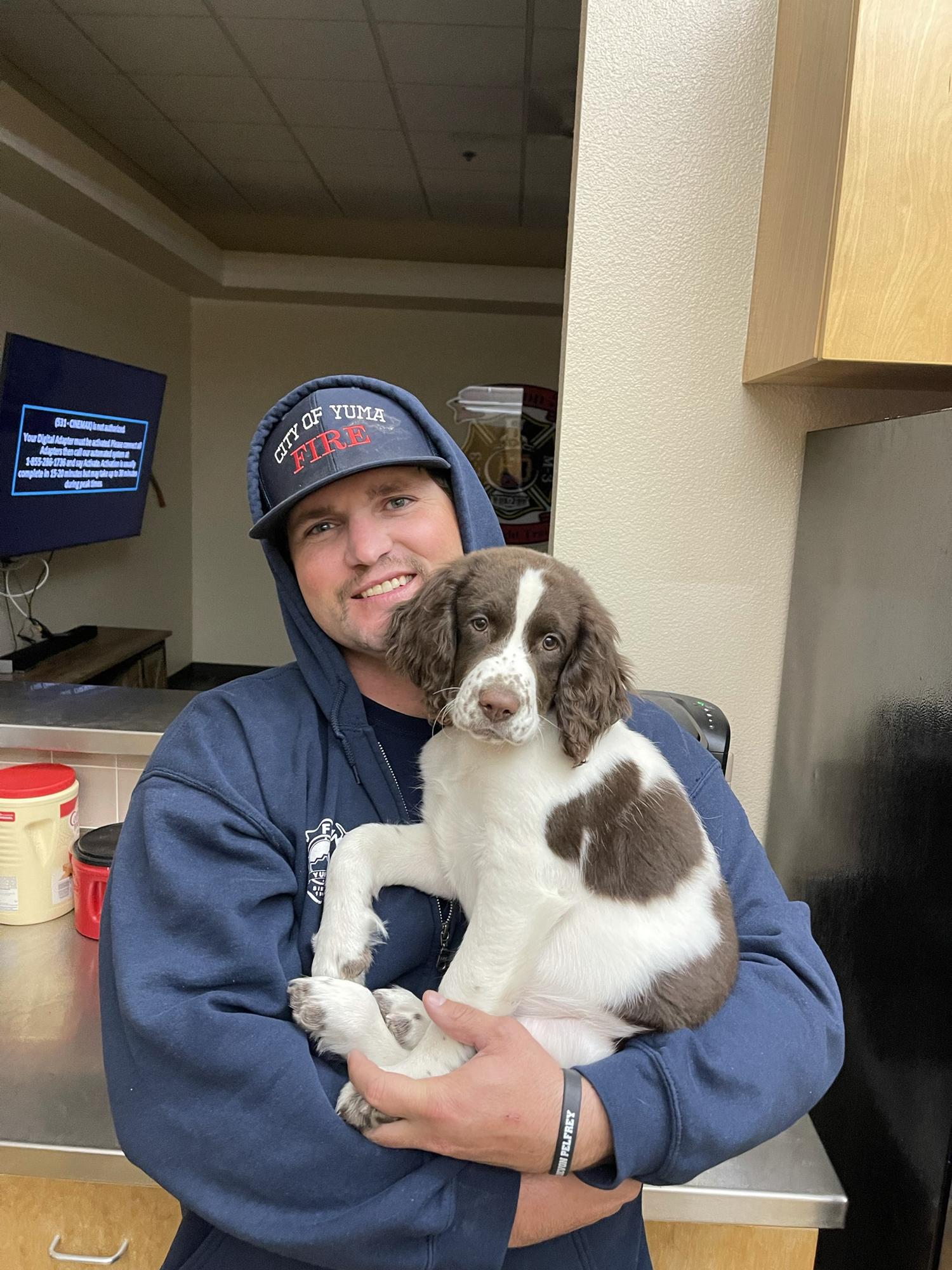 Bringing Birdie to meet the fire crew at Colts station!