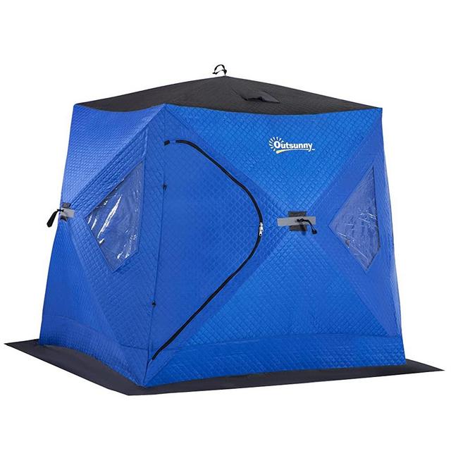 Outsunny 2 Person Insulated Ice Fishing Shelter Pop-Up Portable Ice Fishing Tent with Carry Bag and Anchors for Lowest Temps -22℉