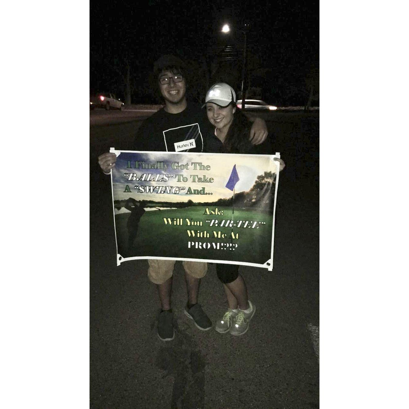 Our Promposal in 2018! Fun fact, I asked Tori to prom and Homecoming in the exact same place-Elmwood Golf Course!