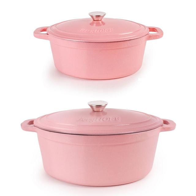 BergHOFF Neo 4Pc Cast Iron Cookware Set, 5qt. & 8qt. Dutch Ovens, Matching Lids, Pink