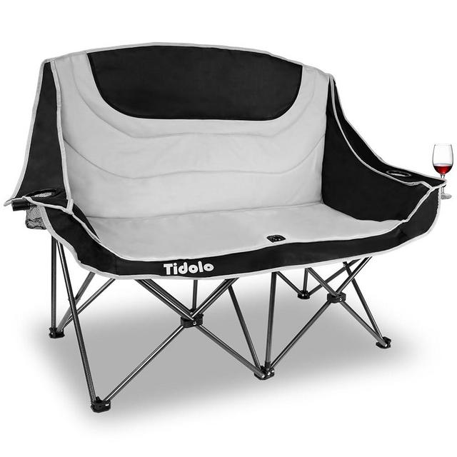 Tidolo Double Camping Chair, Oversized Folding Loveseat Camping Chair for Adult Heavy Duty 2 Person Camping Chair Lawn Chair Camping Couch with 2 Cup & Wine Glass Holder, Support 600lbs