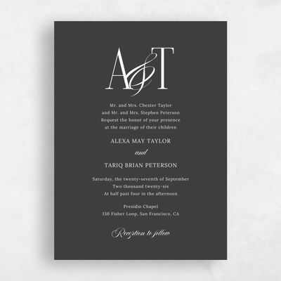 Dark Charcoal, Black Wedding Invitation - Kellan Classic