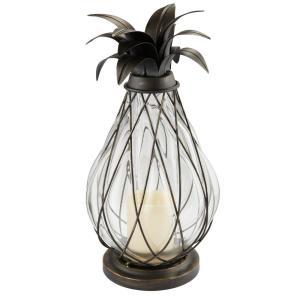 17 in. Aged Bronze LED Candle Pineapple Lantern