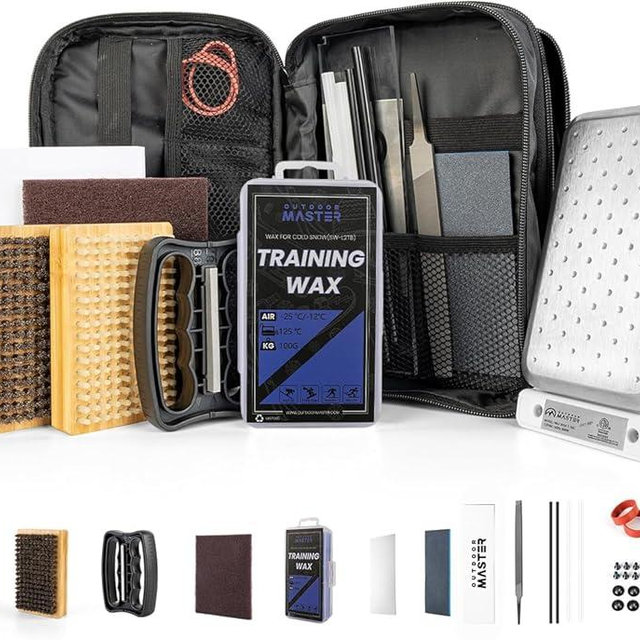 OutdoorMaster Ski Snowboard Tuning and Waxing Kit with Waxing Iron,Universal Wax,Edge Tuner,Brush,Wax Scraper,Ptex,Fixer Screw,Rubber Band