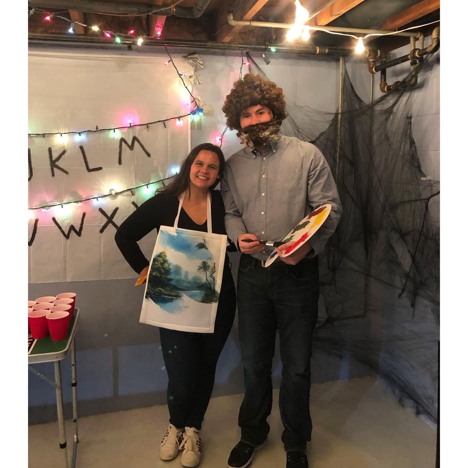 Our first Halloween together. Bob Ross and a Painting