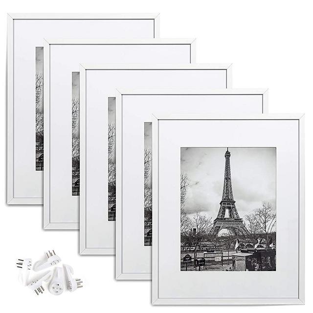 upsimples 16x20 Picture Frame Set of 5,Display Pictures 11x14 with Mat or 16x20 Without Mat,Wall Gallery Poster Frames,White