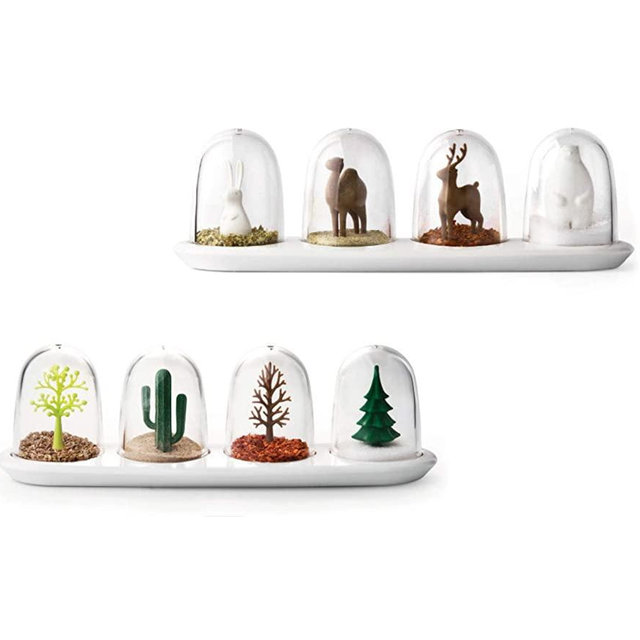 Kitchen Seasoning Jar with Tray, Seasoning Shaker, Four Seasons Design, Animal Parade Design, 4 in 1 (Both Styles)