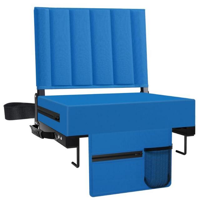 Aliphon Stadium Seat for Bleachers with Back Support and Cushion, Bleacher Seats with Shoulder Strap and Cup Holder, Padded Portable Folding Comfort Stadium Chair, for Sports Events, Blue (1pcs)