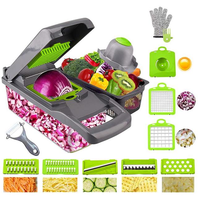 Onion Chopper Swongar Pro Multiple Vegetable Chopper Cheese Grater Durable Fruit Chopper Vegetable Slicer Cutter Dicer Ricer with 8 Blades for Salad Potato Carrot Garlic (grey)