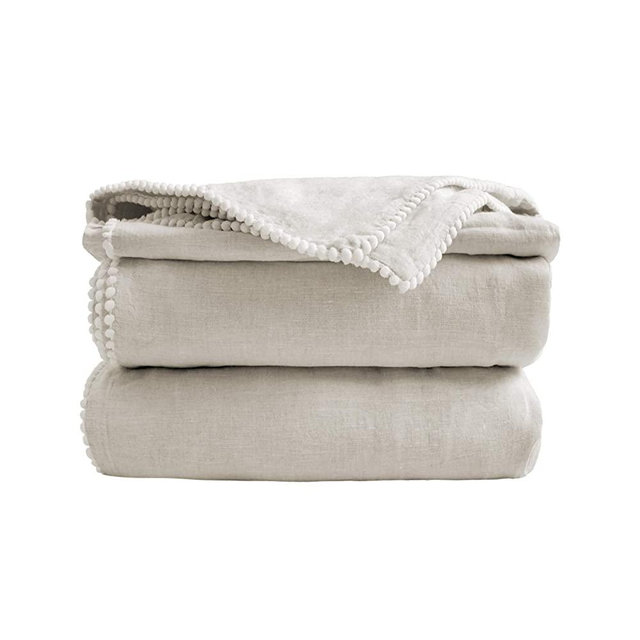 Simple&Opulence 100% Washed Linen Duvet Cover with Pom Pom Trim,King Size,Soft Breatherable European Linen Bedding Set,1 Farmhouse Boho Comforter Cover and 2 Pillow Shams(Natural Linen)