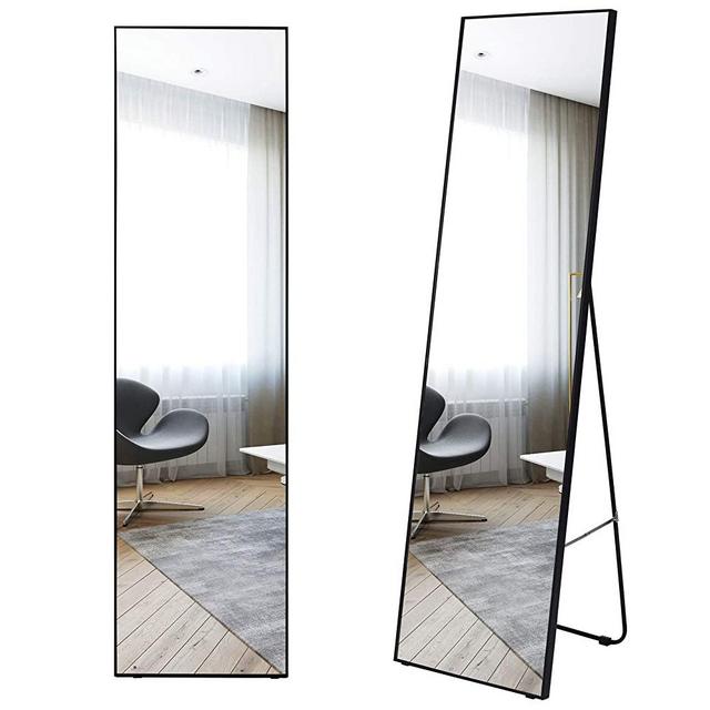 LVSOMT Full Length Mirror, Wall & Floor Mirror, Standing Mirror, Hanging Mirror, Full Body Mirror Large and Tall, Aluminium Alloy Framed for Bedroom Living Room Locker Room (Black, 63" x 16")