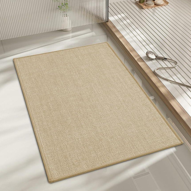 chakme Bathroom Rugs Mat 24x17, Ultra Thin Non Slip Bath Mat Small Quick Dry Absorbent Bath Mat for Bathroom Floor, (Light Beige, 24"x17")