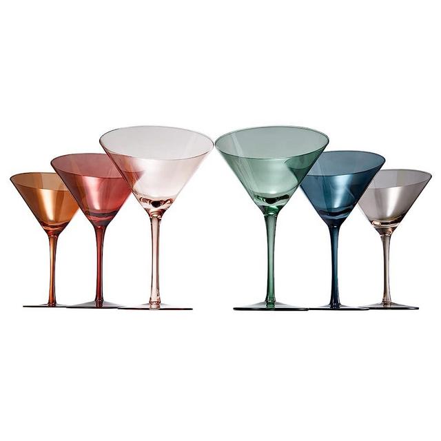 Colored Crystal Martini & Cocktail Glass Set of 6, Gift For Her, Wife, Mom Friend - Large 10 oz Glasses, Unique Italian Style Tall Drinkware - Drinkware, Dinner, Color Beautiful Glassware - (Pastel)