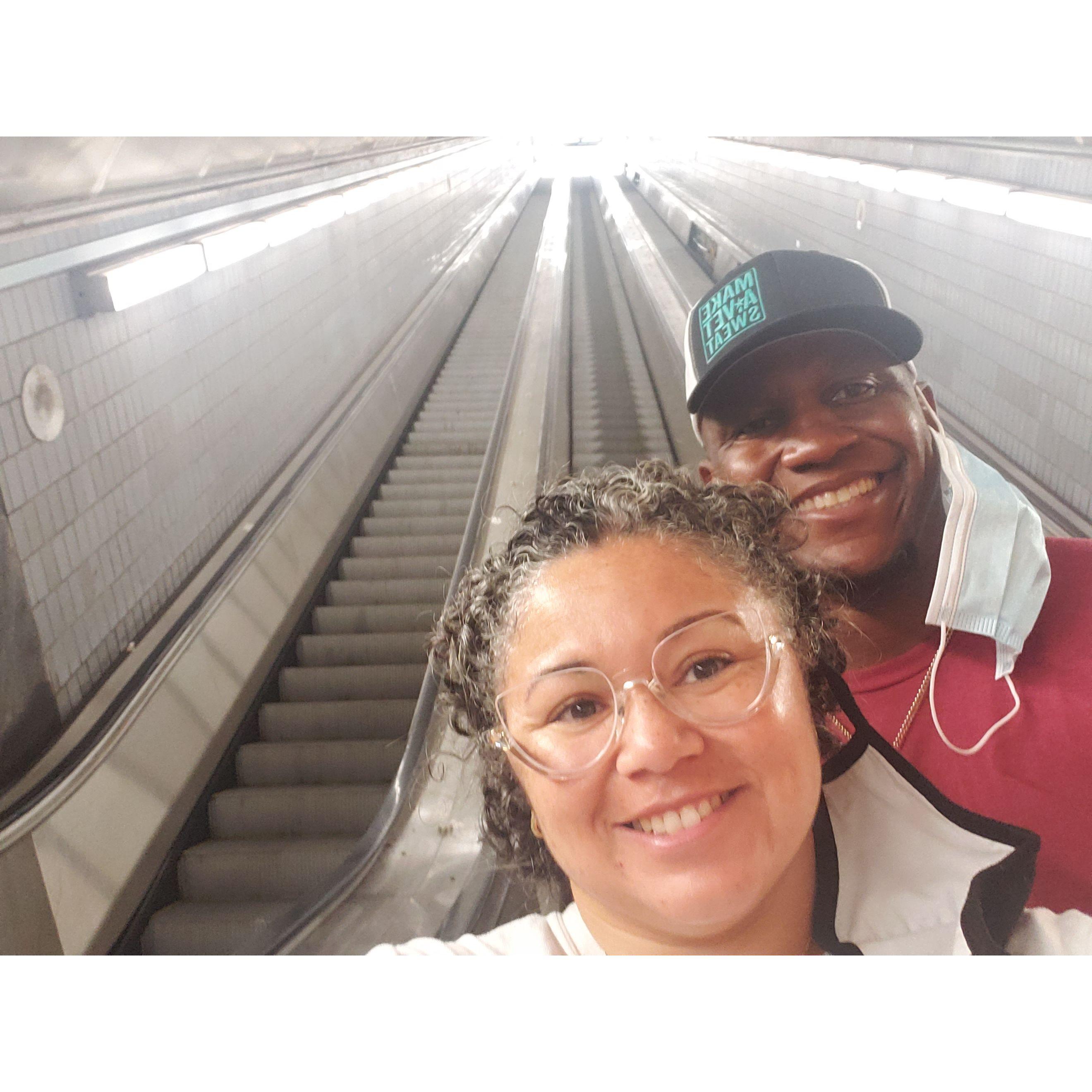 Descending some of the longest escalators that we have ever seen in Atlanta.