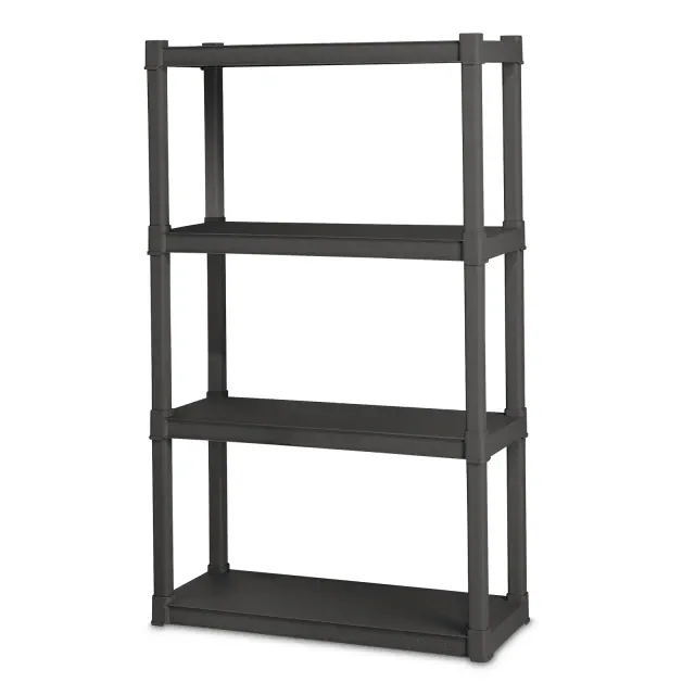 Sterilite 4 Shelf Unit, Heavy Duty Plastic Storage Shelving Unit, Shelves to Organize Bins in the Garage, Basement, Attic, Mudroom, Gray, 2-Pack