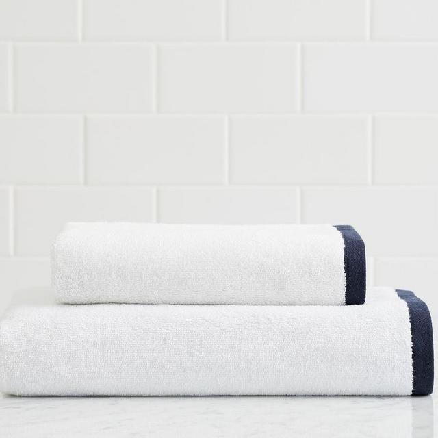 Navy Border Edge Organic Bath Towels