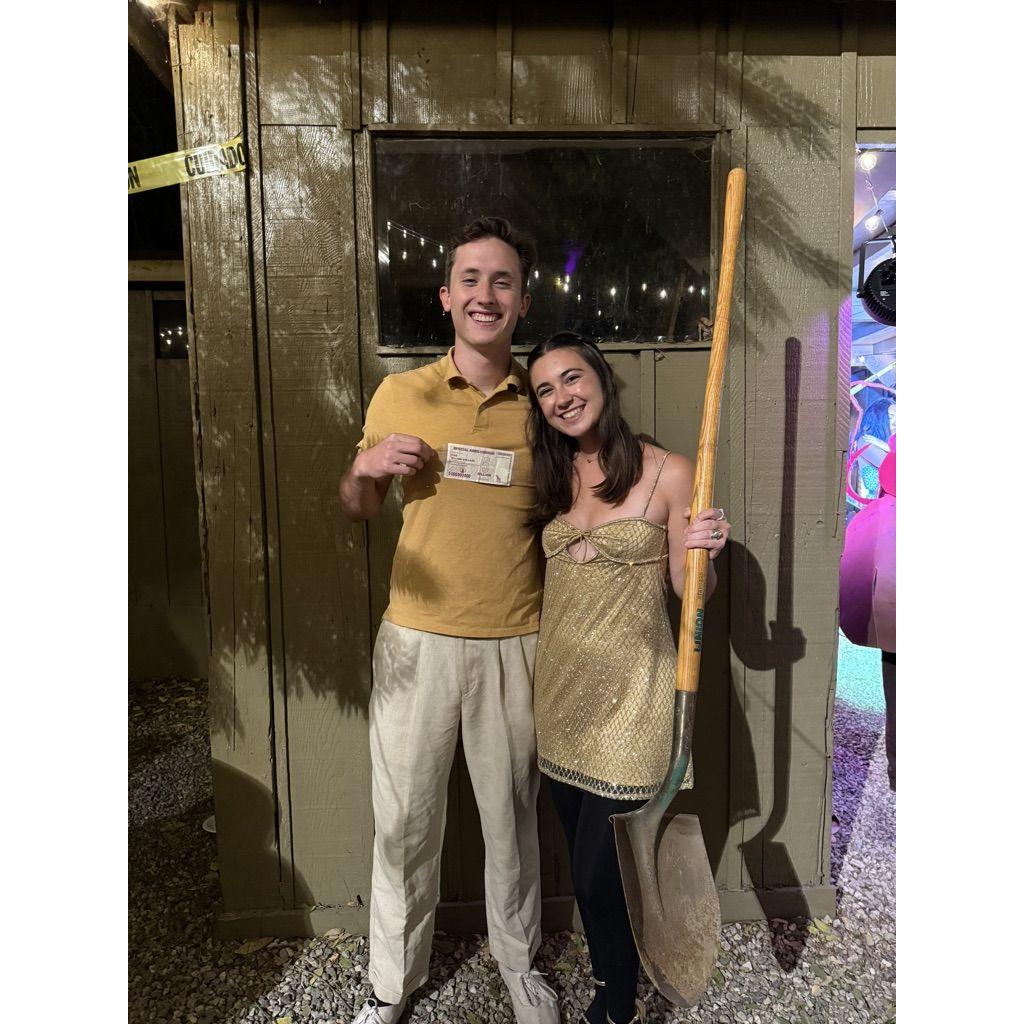Our third Halloween together! Jacob's favorite costume to date - Gold Digger. How he convinced Adeline to do this, we may never know.