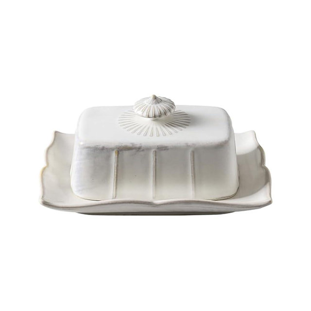 WAIT FLY Vintage Ceramic Butter Dish with Lid for Kitchen Countertop, Home Decorative-White-1 PCS