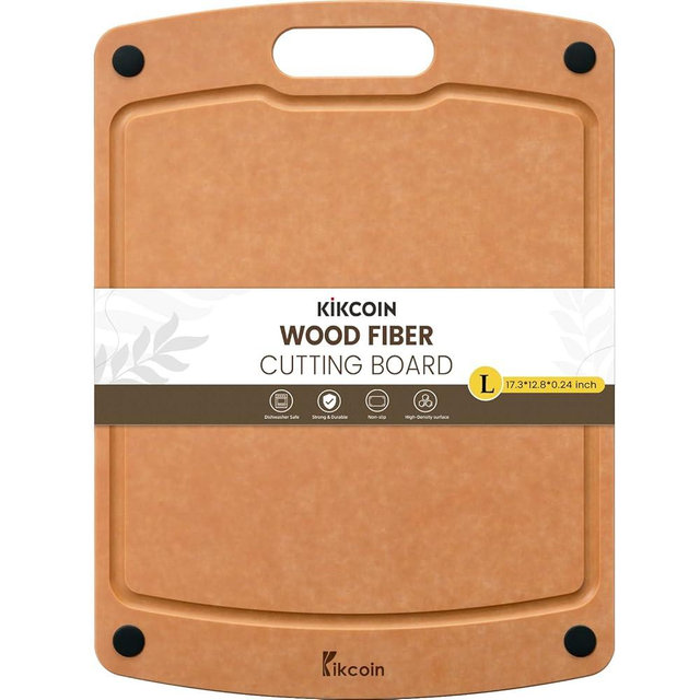 Wood Cutting Board, Cutting Boards for Kitchen Dishwasher Safe Non-slip Chopping Board with Juice Groove, Wood Fiber Composite Cutting Board with Handle, 17.3"*12.8", Kikcoin