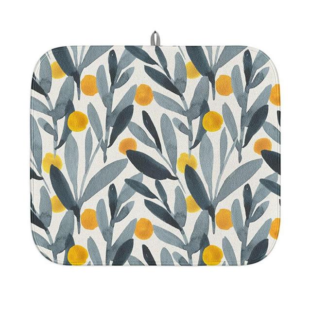 Dish Drying Mats for Kitchen Counter Floral Leaves Print Quick Dryer Rack Holder Absorbent Microfiber Mats Watercolor Baby Bottles Pads Heat-resistant Decoration 16x18 Inch