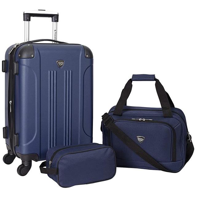 Travelers Club Sky+ Hardside Expandable Luggage Set with Spinner Wheels, Navy Blue, 3 Piece