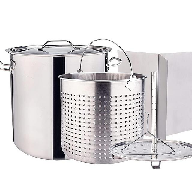 ARC 52QT Stainless Steel Stockpot for Crawfish Seafood Turkey Fryer Pot with Basket Divider and Hook, Tamale Steaming Crab Lobster Outdoor Cooking and Home Brewing