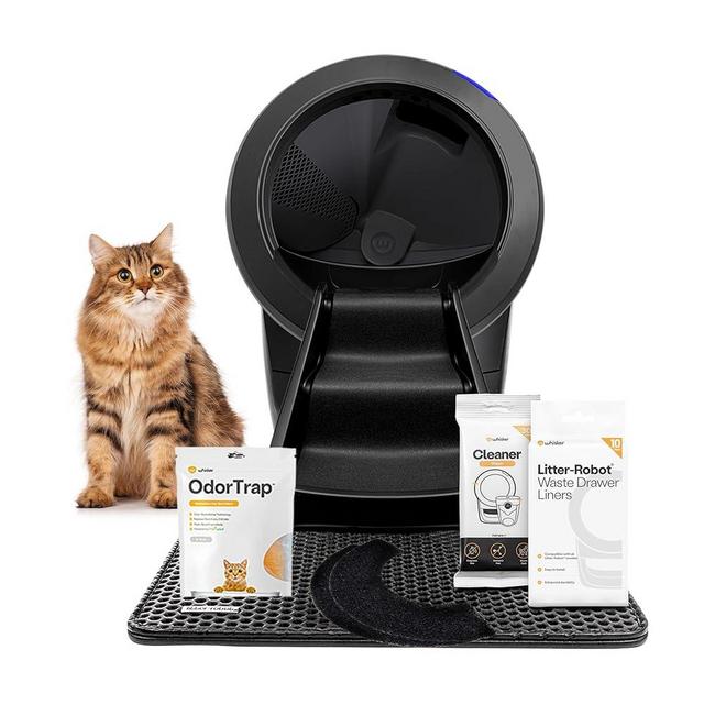 Litter-Robot 4 Supply & Accessory Bundle by Whisker, Black- Automatic Self-Cleaning Cat Litter Box, Includes Litter-Robot 4, Ramp, Mat, 3 OdorTrap Packs, 10 Liners, 30 Wipes, & 2 Carbon Filters