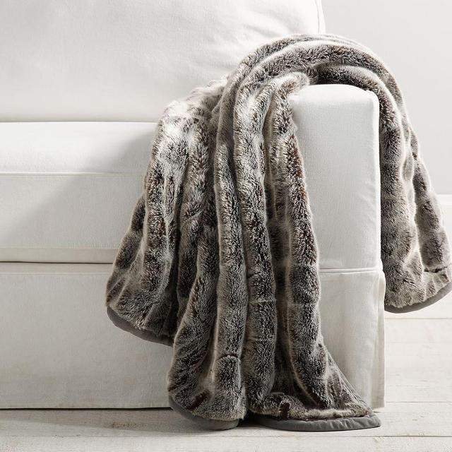 Faux Fur Ruched Throw, 50 x 60", Gray Ombre