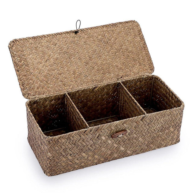 Hipiwe Storage Basket with Lid Toilet Tank Basket Holder Handwoven Wicker Basket Home Organizer Bin for Shelves Bathroom Closets Kitchen, Coffee