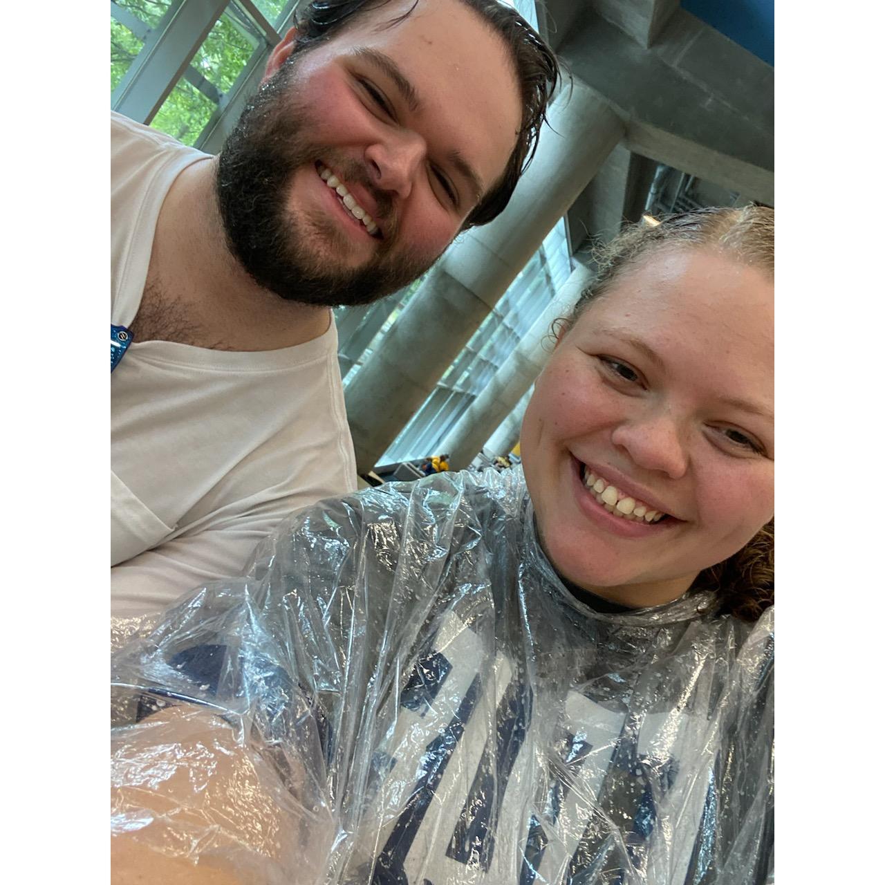 Our first photo together, and our first rain game.