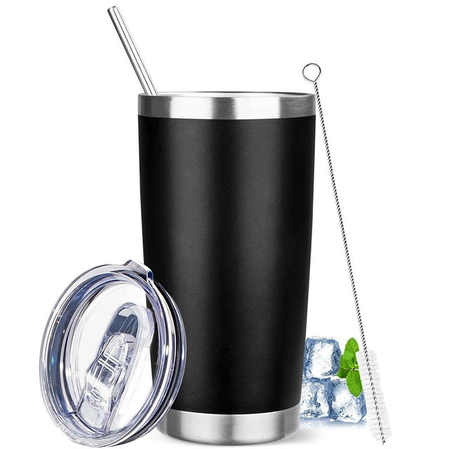 YEBTS Life 20 oz Tumbler with Lids and Straws, Stainless Steel Insulated Travel Coffee Mug, Double Wall Vacuum Insulated Tumblers, Powder Coated Coffee Tumbler for Cold & Hot Drinks (Black)