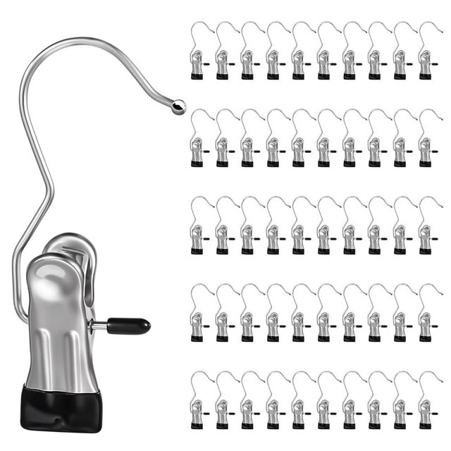 Dimeho 100 Pcs Boot Hangers Clips, Laundry Hook Hanging Stainless Steel Portable Socks Towels Clothes Hanger Clips Heavy Duty Travel Drying Clothes Pins for Travel Closet Jeans Hats