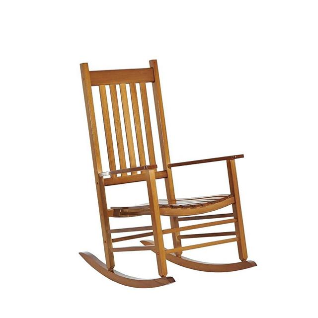 Outsunny Versatile Wooden Indoor/Outdoor High Back Slat Rocking Chair - Natural Wood