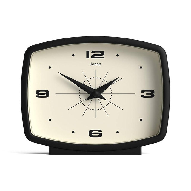 JONES CLOCKS® Film Desk Clock | Retro Rectangular Design | Black | Retro Design, Blending mid Century Style with a Punchy Modern Finish for Shelf, Table, Mantel or Bedside
