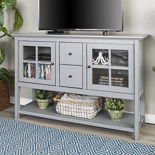 Walker Edison Furniture Company Rustic Farmhouse Wood Buffet Storage Cabinet Living Room, Antique Grey