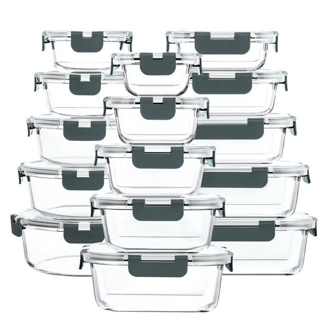 M MCIRCO 30 Pieces Glass Food Storage Containers with Snap Locking Lids,Glass Meal Prep Containers Set - Airtight Lunch Containers, Microwave, Oven, Freezer and Dishwasher