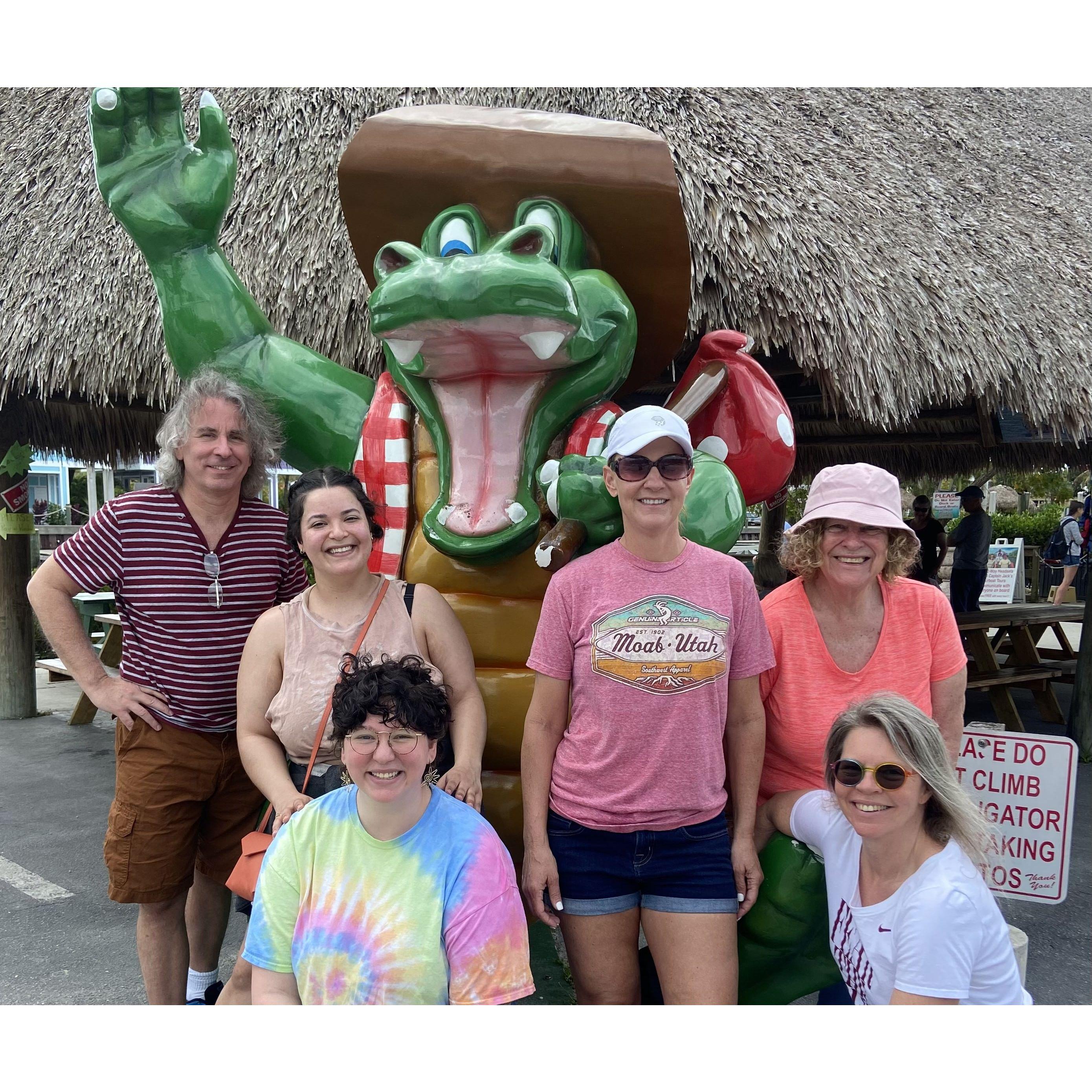 The Everglades with Bee's parents, grandma, and aunt Julie- crocodiles galore!