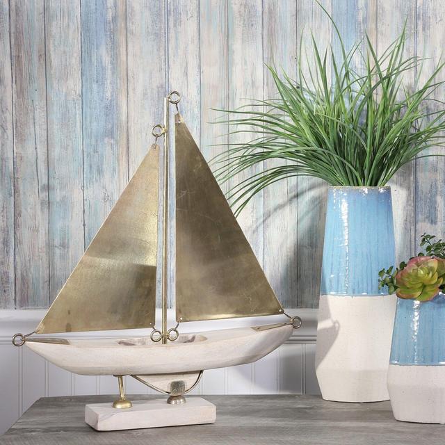Luker Wooden Sailboat on Stand Sculpture