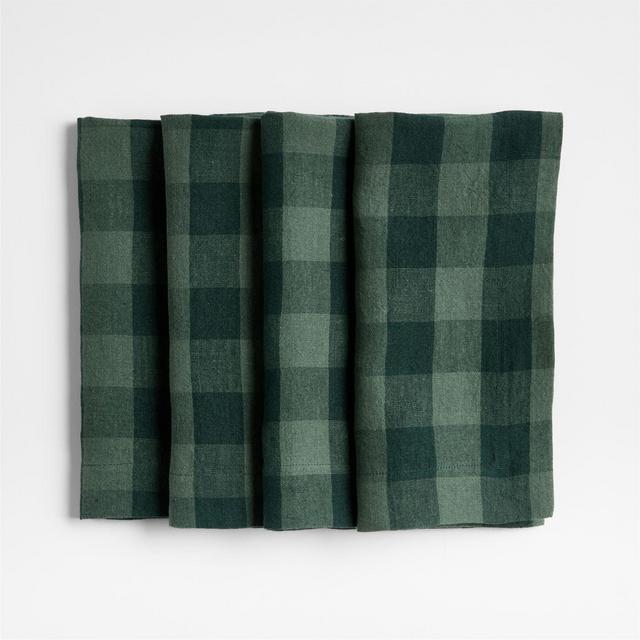 Marin Spruce Green EUROPEAN FLAX -Certified Linen Buffalo Check Napkin, Set of 4