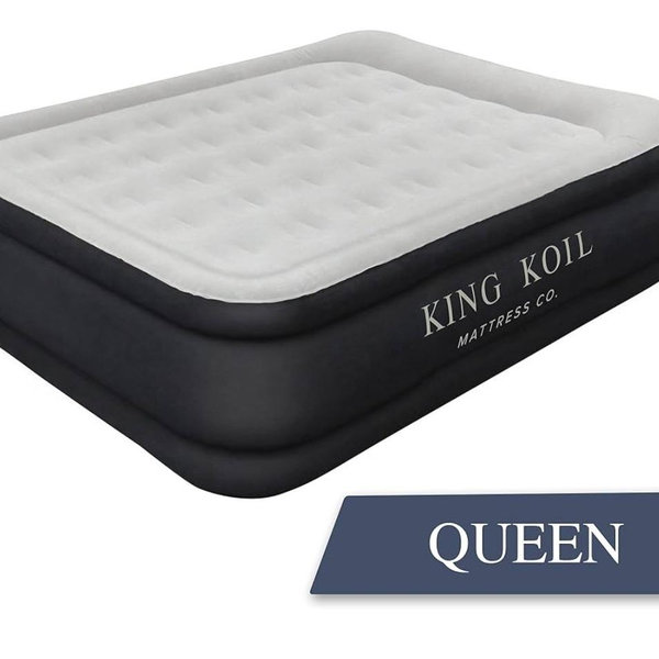 King Koil Luxury Plush Pillow Top Queen Size Air Mattress with Built-in High-Speed Pump for Home, Camping, Guests Inflatable Airbed Double High Blow Up Bed, Durable Waterproof, 1-Year Warranty