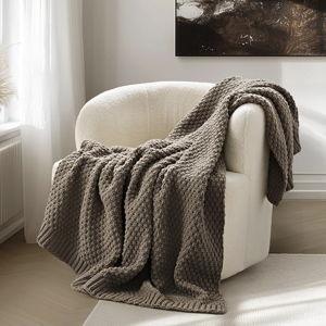EVERGRACEHOME Chunky Chenille Knit Throw Blanket, Mocha Brown, 50" x 60"