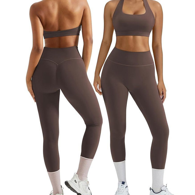 OMKAGI 2 Piece Workout Sets for Women Halter Sports Bras Gym Sets Booty Leggings Outfits