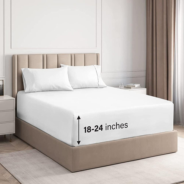 King Extra Deep Pocket Sheets - Cotton Sheets King Size - 4 Piece Sheet Set - 400 Thread Count Cotton - Extra Deep Fitted Sheet Set - Cotton Sheets King - Crisp Cotton (King, White)