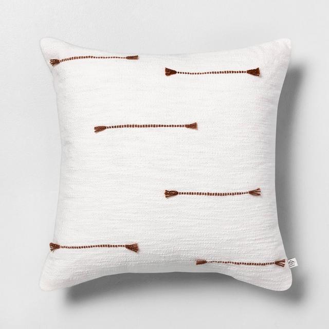 18" x 18" Texture Dash Decor Pillow Pumpkin Brown / Sour Cream - Hearth & Hand™ with Magnolia