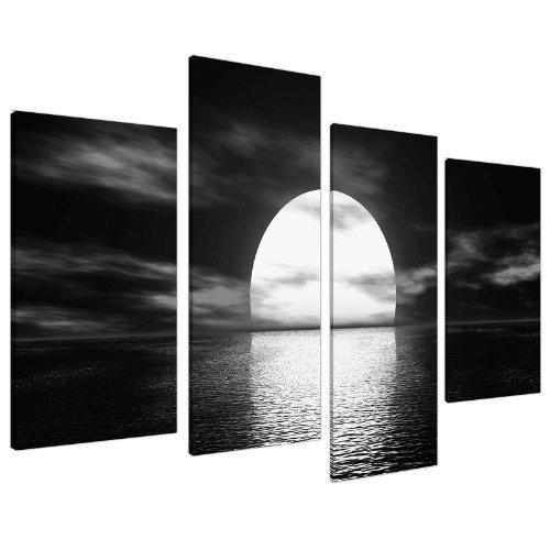 Black White Sea Sunset Ocean Landscape Canvas - Multi Set of 4 - 51 Inches Wide - 4003 - Wallfillers
